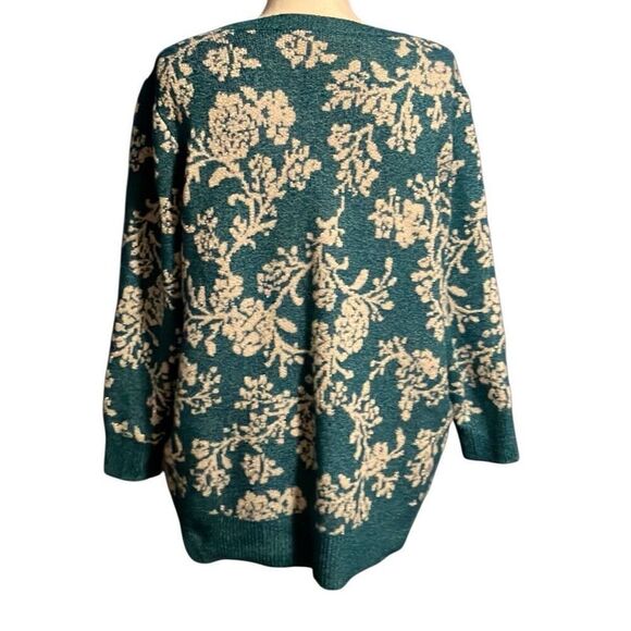 Croft & Barrow Floral Knit Long Sleeve Pullover Sweater Teal White Plus Size 2X - Picture 3 of 6